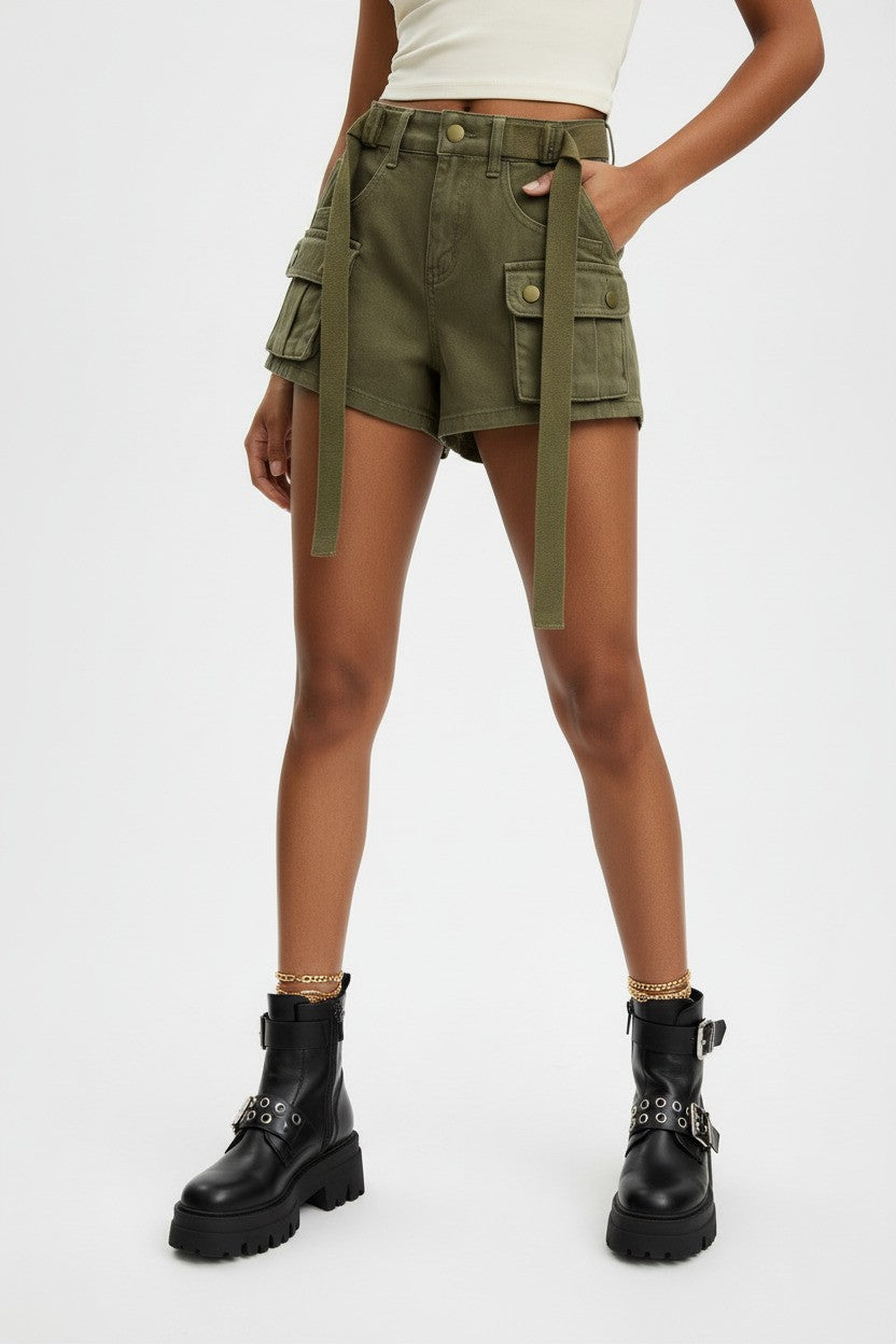 Spring Summer Slim Fit High Women’s Cargo Jean Shorts