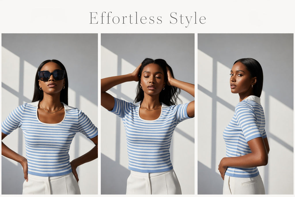 Women's Cool Striped Knit Tee 100% Cotton T-Shirt