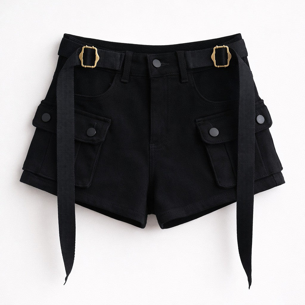Spring Summer Slim Fit High Women’s Cargo Jean Shorts