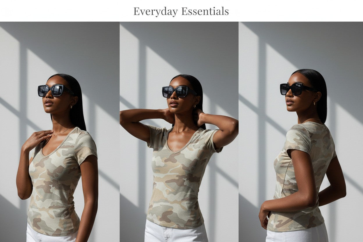 Women's Camo Slim Cotton T-Shirt Streetwear Summer