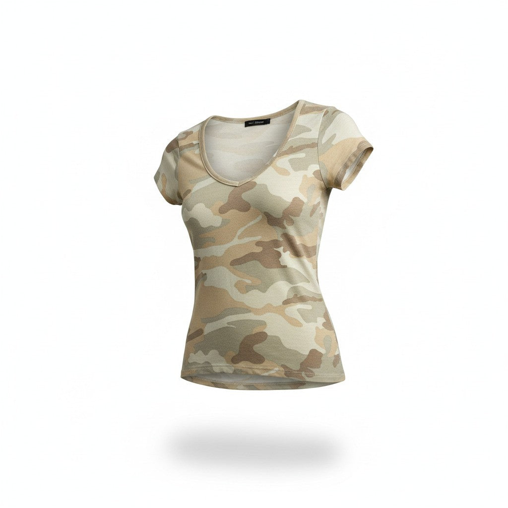 Women's Camo Slim Cotton T-Shirt Streetwear Summer