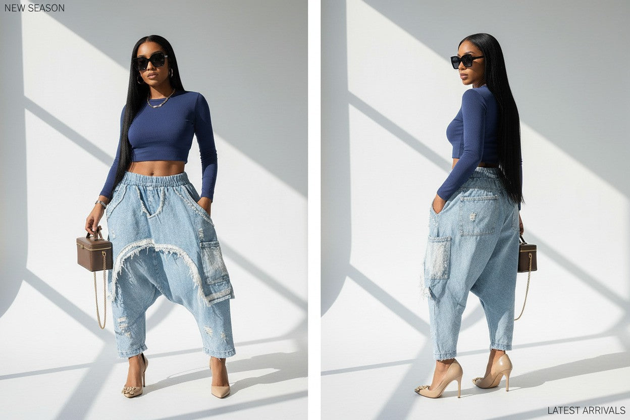 Ripped Hole Elastic Waist Street Cargo Pants
