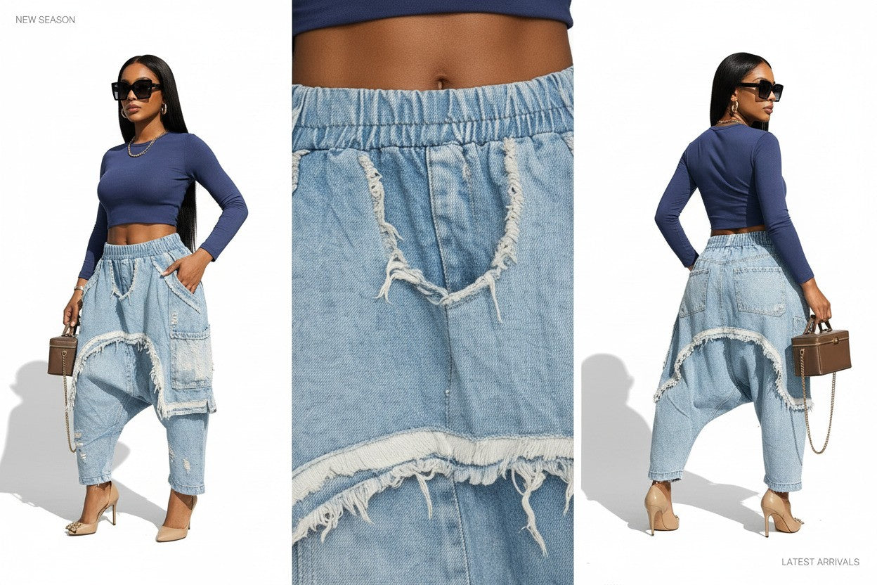 Ripped Hole Elastic Waist Street Cargo Pants