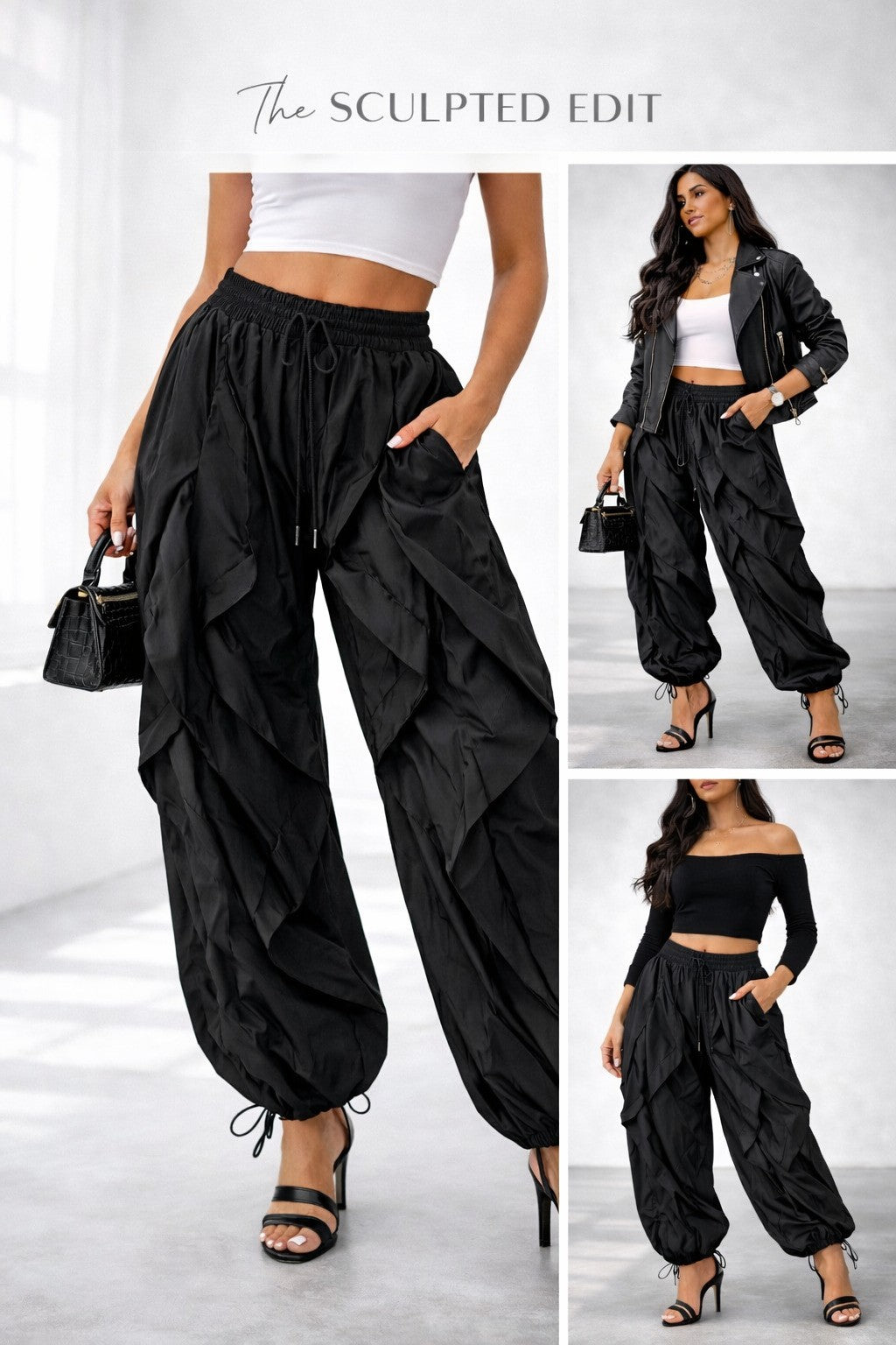 Drawstring Ruffle Fit Street Fashion Cargo Pants for Women