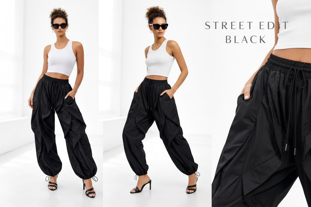Drawstring Ruffle Fit Street Fashion Cargo Pants for Women