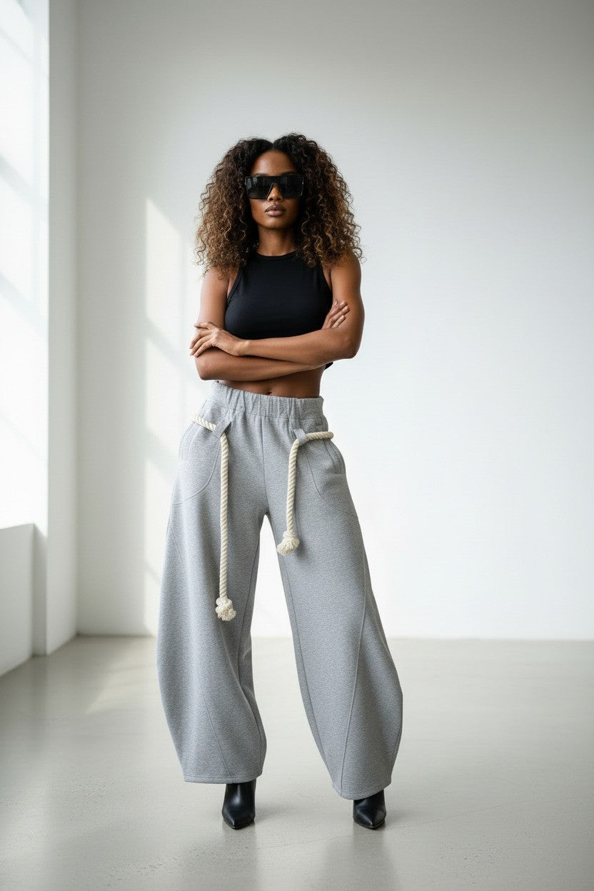 Women’s High-Waist Wide-Leg Pants Woven Bandage