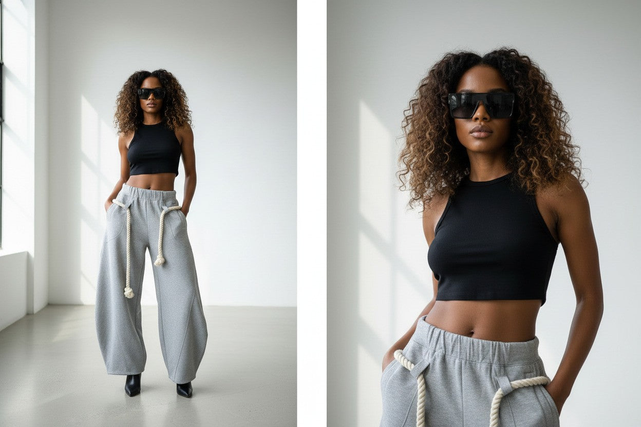 Women’s High-Waist Wide-Leg Pants Woven Bandage