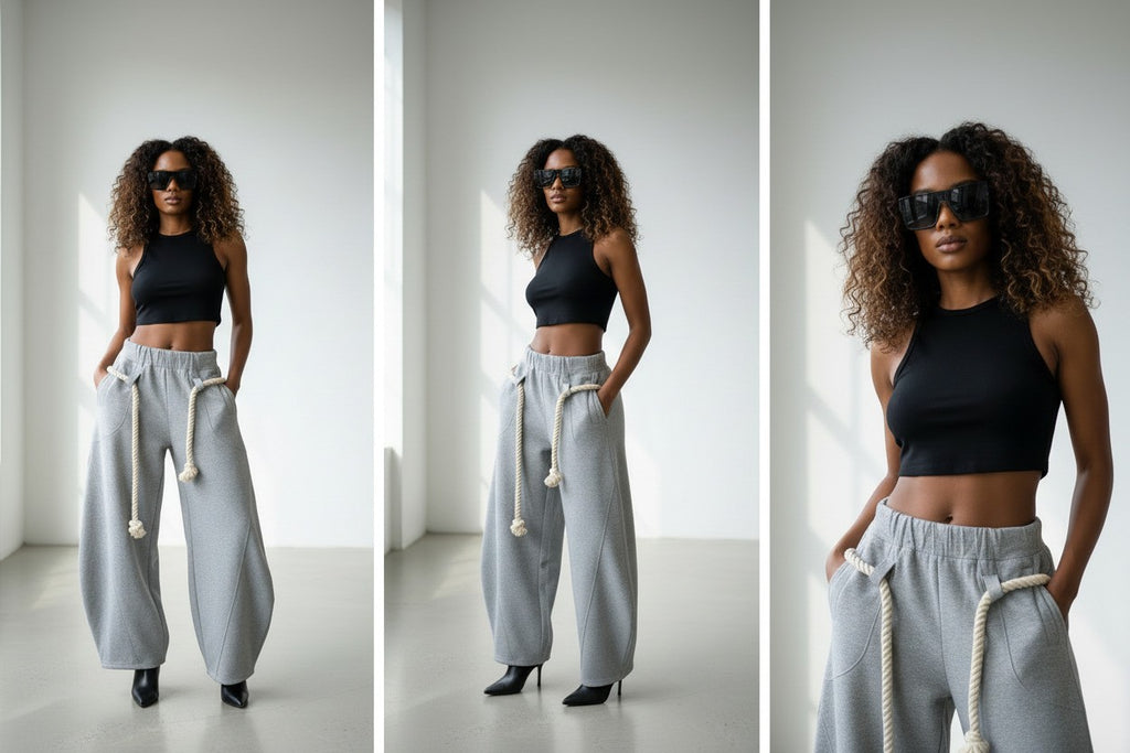 Women’s High-Waist Wide-Leg Pants Woven Bandage