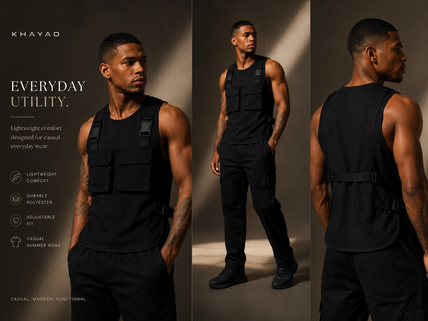 Tactical Style Relaxed Sleeveless Utility Streetwear Shirt