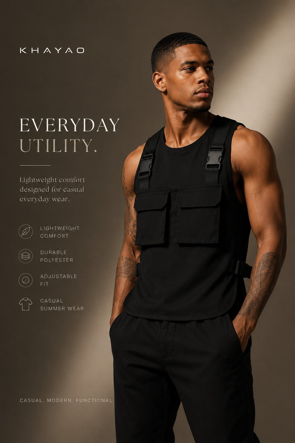 Tactical Style Relaxed Sleeveless Utility Streetwear Shirt