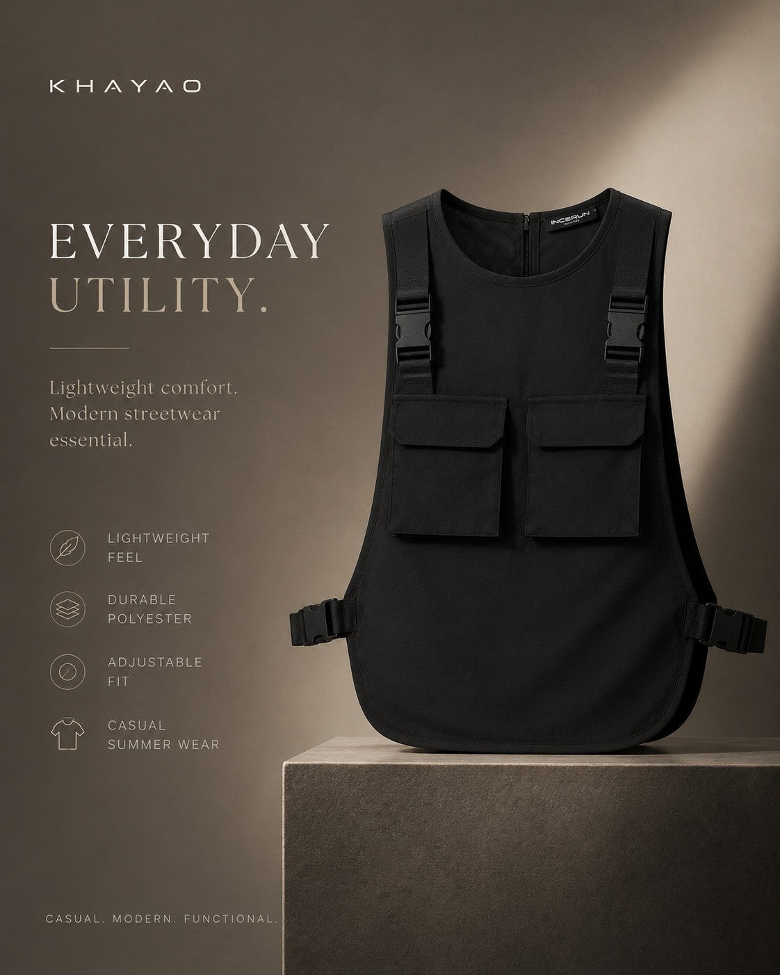 Tactical Style Relaxed Sleeveless Utility Streetwear Shirt