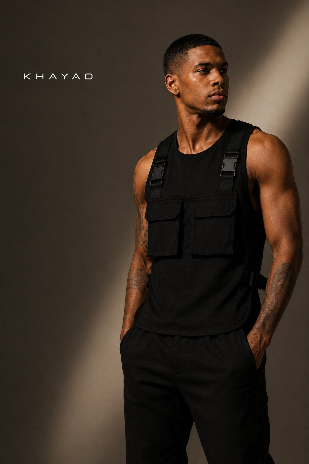 Tactical Style Relaxed Sleeveless Utility Streetwear Shirt
