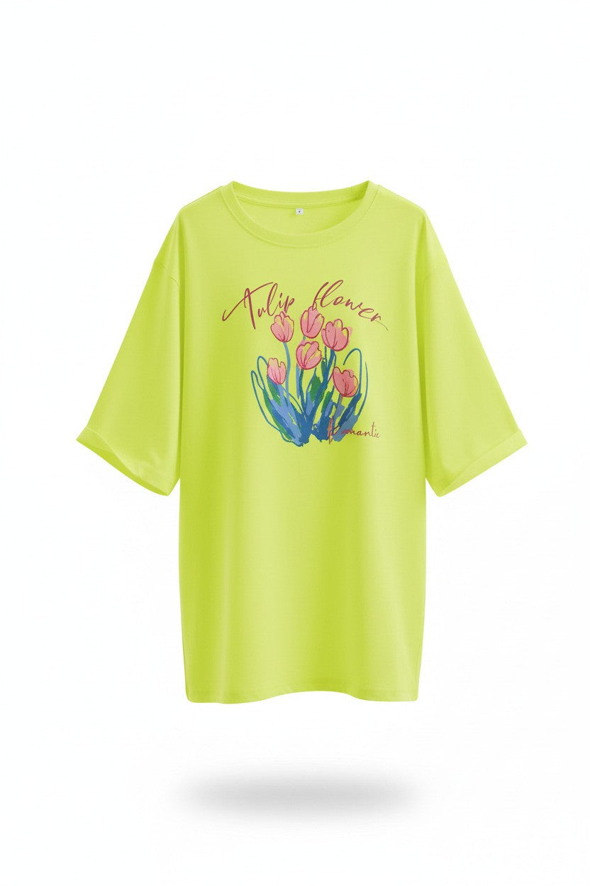 Hand-Painted Floral Tee for Women Lightweight Cotton