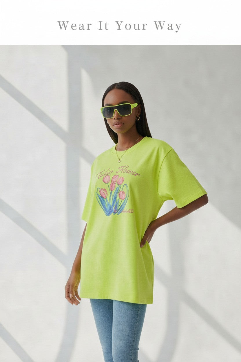 Hand-Painted Floral Tee for Women Lightweight Cotton