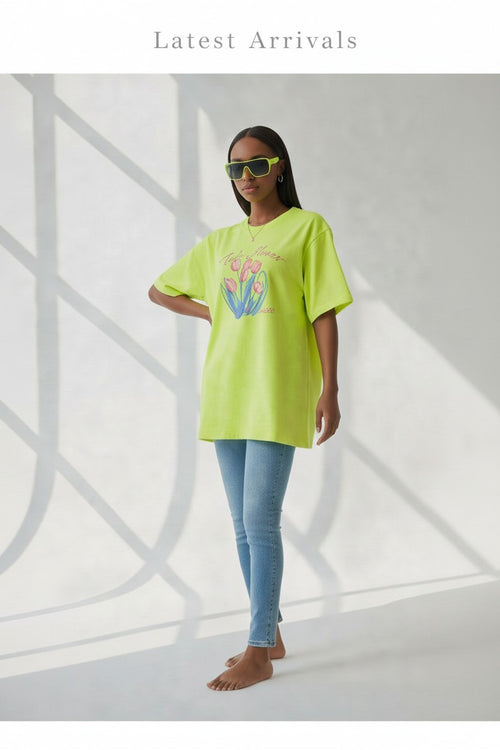 Hand-Painted Floral Tee for Women Lightweight Cotton